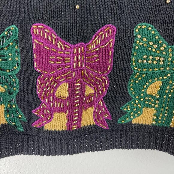 VTG Eagles Eye Sweater Womens Medium Ramie Embroidered Beaded Holiday Hong Kong - Picture 4 of 13